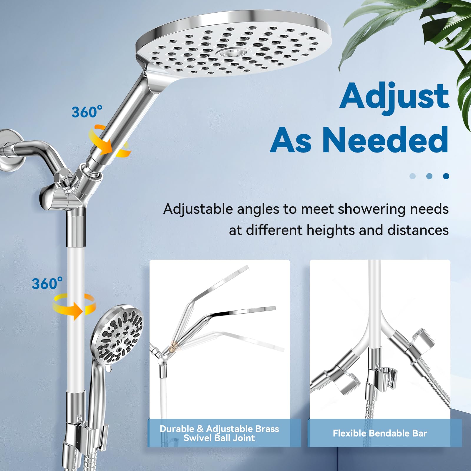 Rain Shower Head with Handheld Spray, MakeFit High Pressure Rainfall Shower Head & 9 Modes Handheld Showerhead Power Wash, 2-IN-1 Dual Shower System with Stainless Steel Hose
