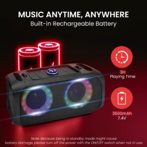 Pyle Wireless Portable Bluetooth Boombox Speaker, 500W Rechargeable Speaker Portable Barrel Loud Stereo System, Flashing LED, FM Radio/Aux/MP3/USB Flash Drive/Micro SD, Includes Wired Microphone