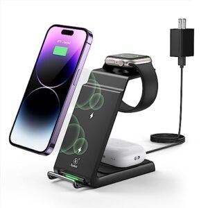 multiple devices wireless charging station - fast charger stand for iphone 15/14/13/12/11/pro/x/max/xs/xr/8/plus, charging dock for samsung galaxy s23/s22/s21 ultra & iwatch & airpods(black)
