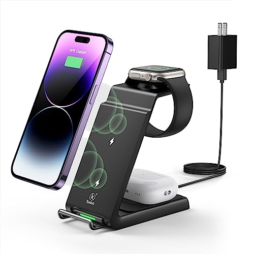 Multiple Devices Wireless Charging Station - Fast Charger Stand for iPhone 15/14/13/12/11/Pro/X/Max/XS/XR/8/Plus, Charging Dock for Samsung Galaxy S23/S22/S21 Ultra & iWatch & Airpods(Black)