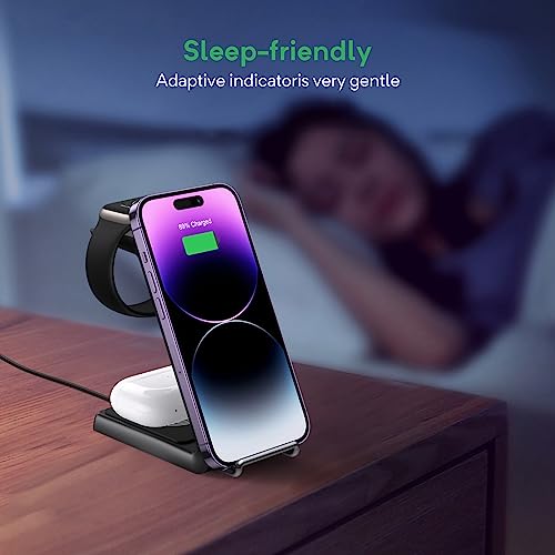 Multiple Devices Wireless Charging Station - Fast Charger Stand for iPhone 15/14/13/12/11/Pro/X/Max/XS/XR/8/Plus, Charging Dock for Samsung Galaxy S23/S22/S21 Ultra & iWatch & Airpods(Black)