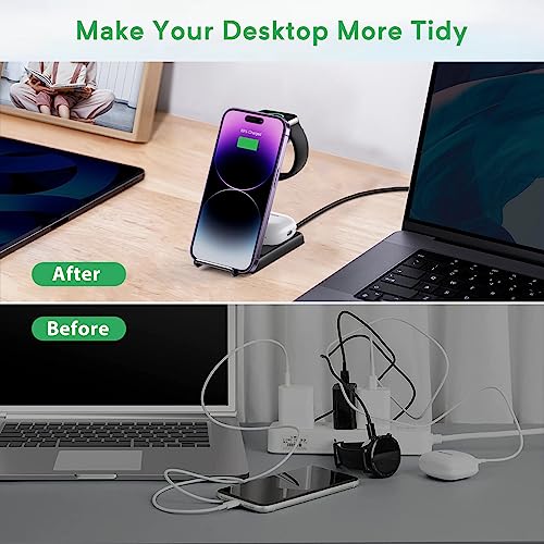 Multiple Devices Wireless Charging Station - Fast Charger Stand for iPhone 15/14/13/12/11/Pro/X/Max/XS/XR/8/Plus, Charging Dock for Samsung Galaxy S23/S22/S21 Ultra & iWatch & Airpods(Black)