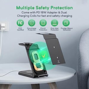 Multiple Devices Wireless Charging Station - Fast Charger Stand for iPhone 15/14/13/12/11/Pro/X/Max/XS/XR/8/Plus, Charging Dock for Samsung Galaxy S23/S22/S21 Ultra & iWatch & Airpods(Black)