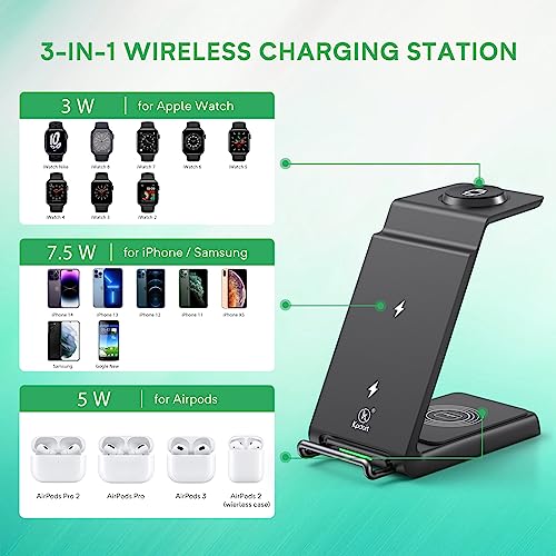 Multiple Devices Wireless Charging Station - Fast Charger Stand for iPhone 15/14/13/12/11/Pro/X/Max/XS/XR/8/Plus, Charging Dock for Samsung Galaxy S23/S22/S21 Ultra & iWatch & Airpods(Black)