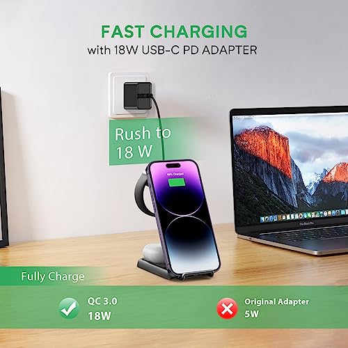 Multiple Devices Wireless Charging Station - Fast Charger Stand for iPhone 15/14/13/12/11/Pro/X/Max/XS/XR/8/Plus, Charging Dock for Samsung Galaxy S23/S22/S21 Ultra & iWatch & Airpods(Black)