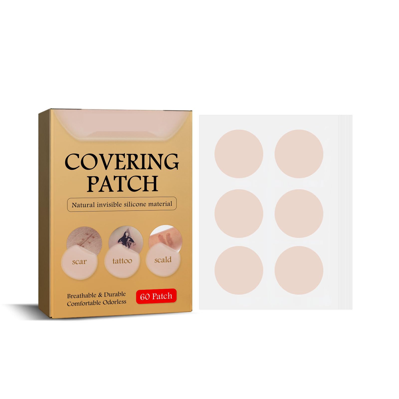 Tattoo Cover Up,Scar Cover Stickers Tape,Waterproof Ultra Thin Patch Pads Concealer Body Leg Bruise Stretch Scar Dark Spots Vitiligo Skin Makeup,Long Lasting Invisible Tattoo Flaw Conceal Patch 60PCS