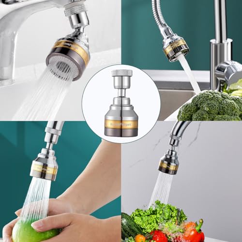 ILoveFidget Kitchen Faucet Spray Head, Solid Brass and Stainless Steel, 360 Degree Rotatable Aerator – 3 Flow Mode Adjustable, High Pressure Booster, Anti-Splash, Water Saving Faucet Sink