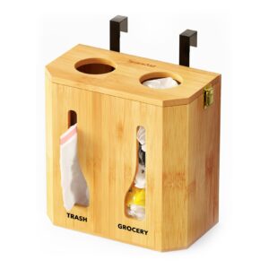 spaceaid grocery bag holder & trash bag dispenser, bamboo 2 in 1 garbage bag roll holders organizer for plastic bags, under sink organizers and storage for kitchen organization (bamboo)