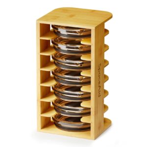 spaceaid bamboo tumbler lid organizer for kitchen cabinet, water bottle lid organizer for cabinet organization, cup mini lids organizers storage holder for cupboard coffee (7-tier)