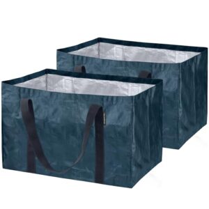 clevermade 2 pack storage basket, frakta shopping bag, heavy duty multi-purpose totes for moving, grocery shopping, and toting; ocean blue