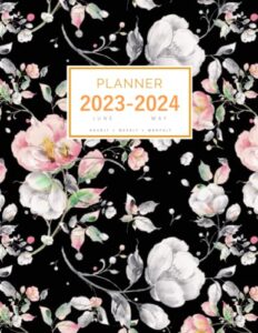planner june 2023-2024 may: 8.5 x 11 large notebook organizer with hourly time slots | beautiful watercolor flower design black