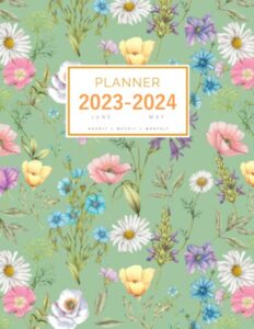 planner june 2023-2024 may: 8.5 x 11 large notebook organizer with hourly time slots | herb wildflower garden design green