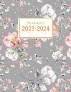 planner june 2023-2024 may: 8.5 x 11 large notebook organizer with hourly time slots | beautiful watercolor flower design gray