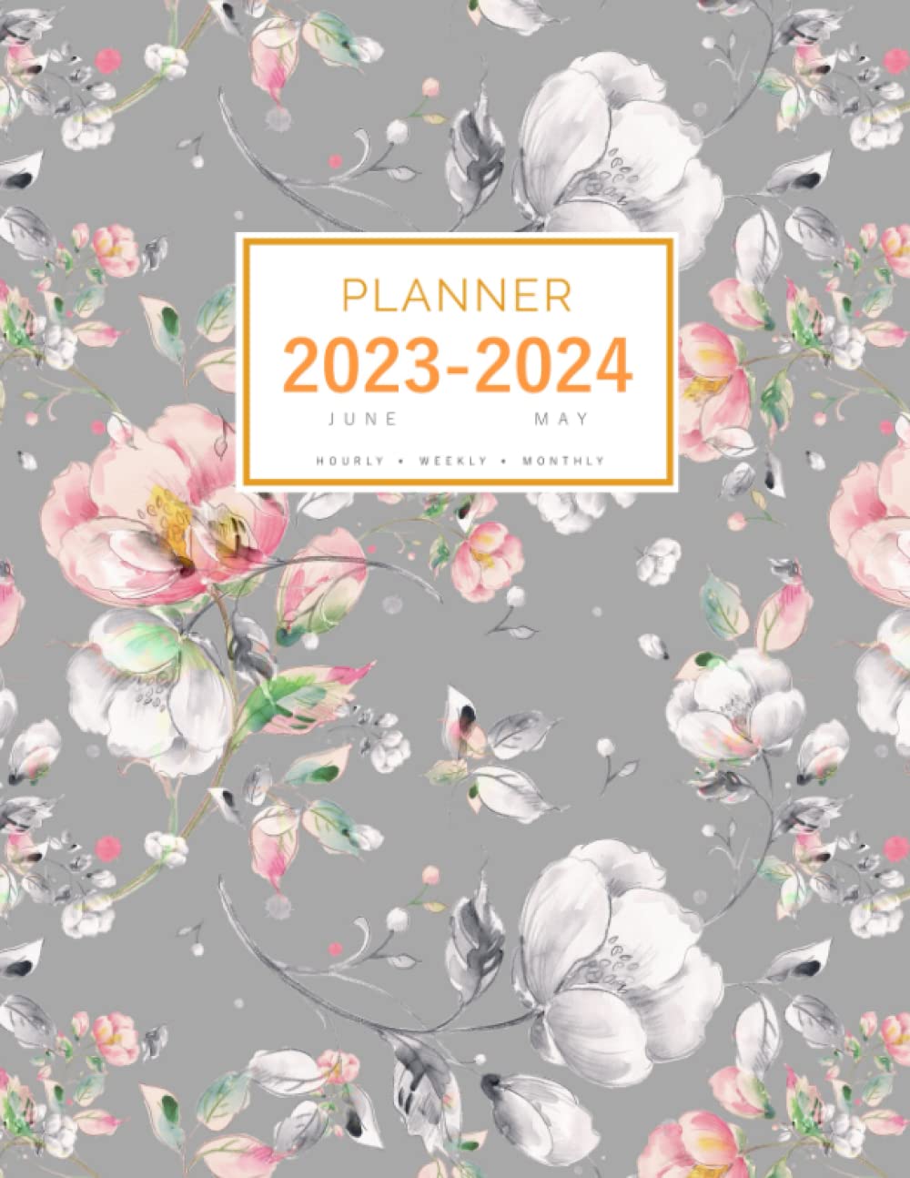 Planner June 2023-2024 May: 8.5 x 11 Large Notebook Organizer with Hourly Time Slots | Beautiful Watercolor Flower Design Gray