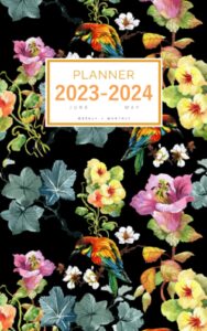 planner june 2023-2024 may: 5x8 weekly and monthly organizer small | abstract blooming flower design black