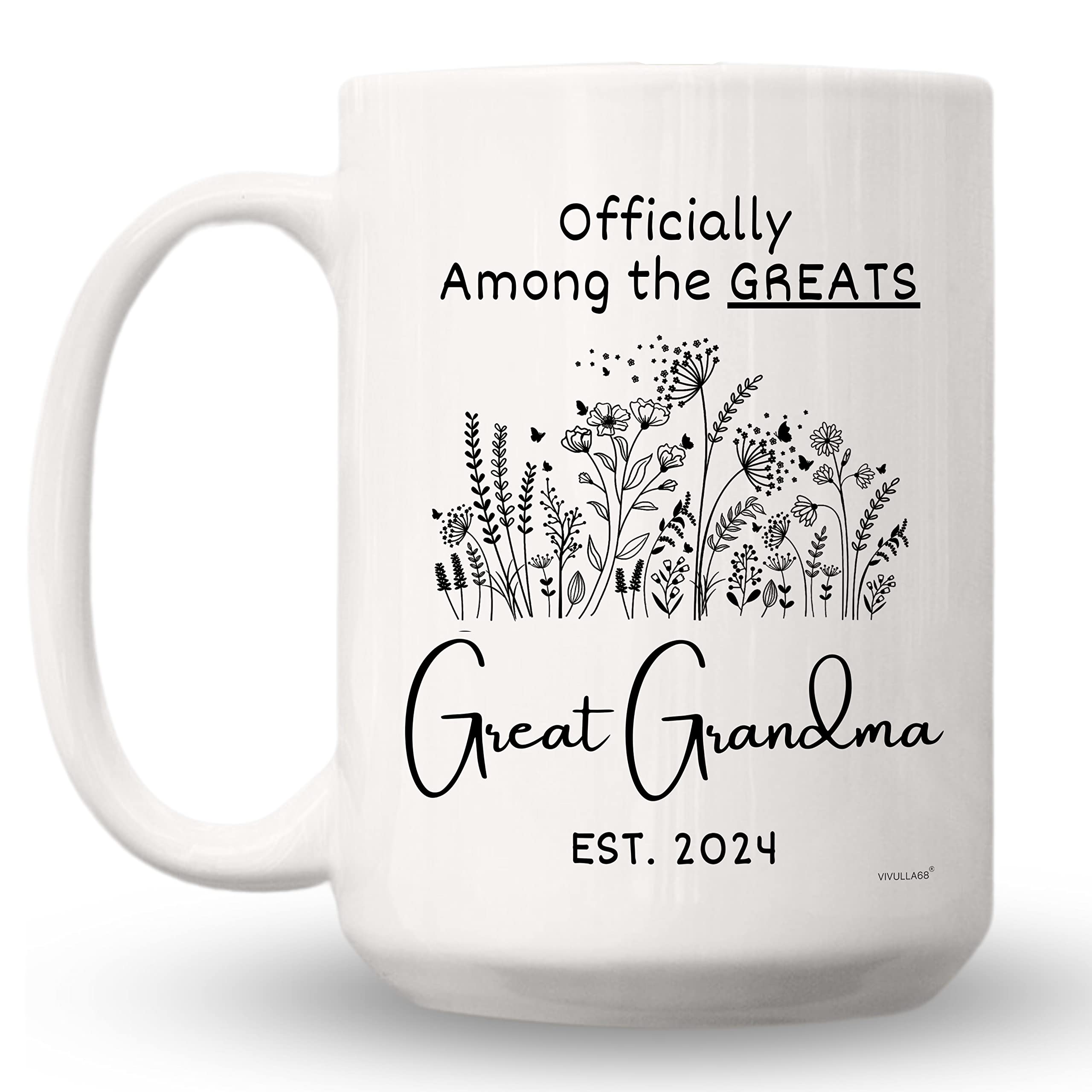 Vivulla68 Ceramic Mug - Great Grandma 2024, 425.243g, Microwave Safe, for Hot Drinks, Mother's Day, Pregnancy Announcement Gift