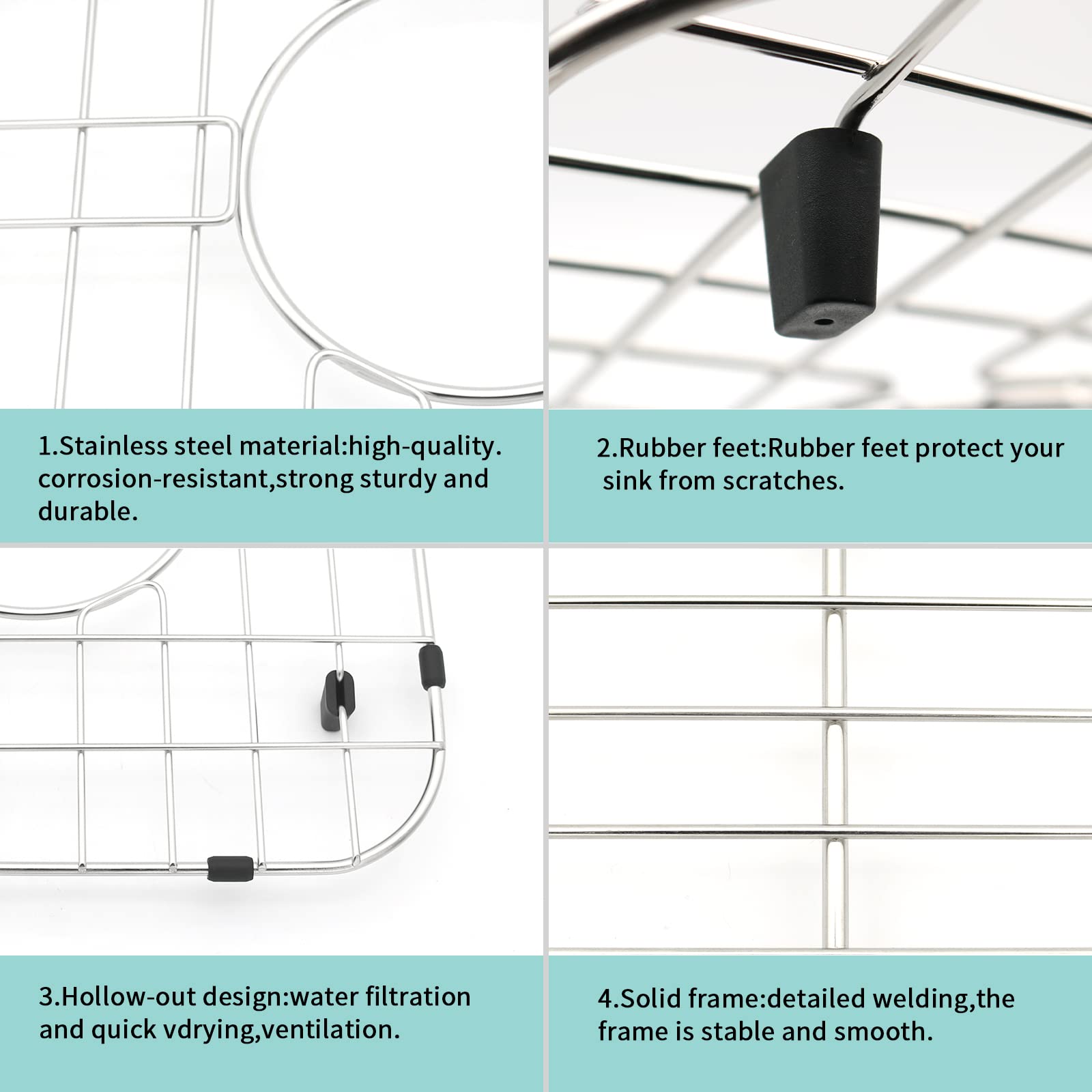 YORZSDI Sink Protectors for Kitchen Sink, 26-1/8" x 14-1/4" Stainless Steel Sink Grid with Center Drain, 304 Stainless Steel Sink Protector with Sink Strainer and Protective Rubber Feet