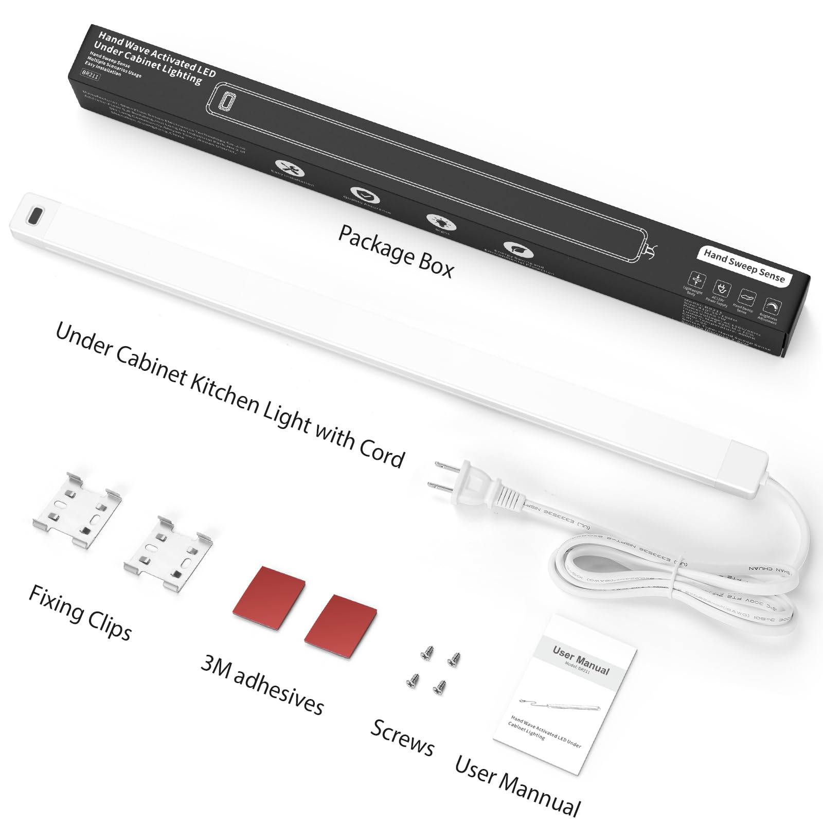 MYPLUS 16 Inch Under Cabinet Lights with Hand Wave, Under Counter Lighting 4000K Natural White,Dimmable,Plug and Play,LED Lights for Kitchen Cabinet, Cupboard, Closet, Desk