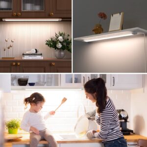 MYPLUS 16 Inch Under Cabinet Lights with Hand Wave, Under Counter Lighting 4000K Natural White,Dimmable,Plug and Play,LED Lights for Kitchen Cabinet, Cupboard, Closet, Desk