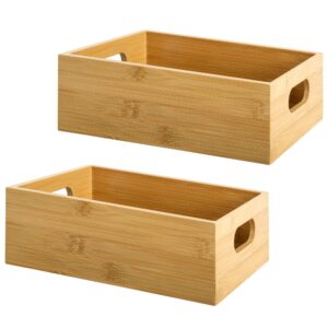 storageworks bamboo organizers for shelf, handcrafted bamboo storage containers for snacks, spices, or drinks, wooden crates with built-in handles, 2 pack