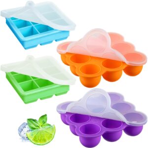hoolerry 4 pcs baby food storage container silicone baby food freezer tray with clip on lid, baby food trays for freezing for freezing baby food breast milk fruit purees vegetables