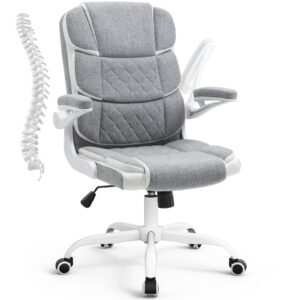 seatzone home office desk chairs grey linen fabric executive office chair with wheels and arms comfortable ergonomic desk chair for adults and teens
