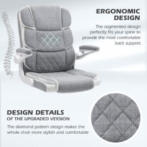 SEATZONE Home Office Desk Chairs Grey Linen Fabric Executive Office Chair with Wheels and Arms Comfortable Ergonomic Desk Chair for Adults and Teens