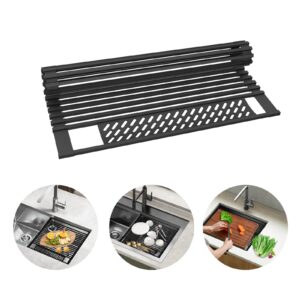 arausk 15.7" x 14.5" roll up dish drying rack portable dish rack multipurpose dish drainer foldable stainless steel over sink kitchen drainer rack for cups vegetables (l)