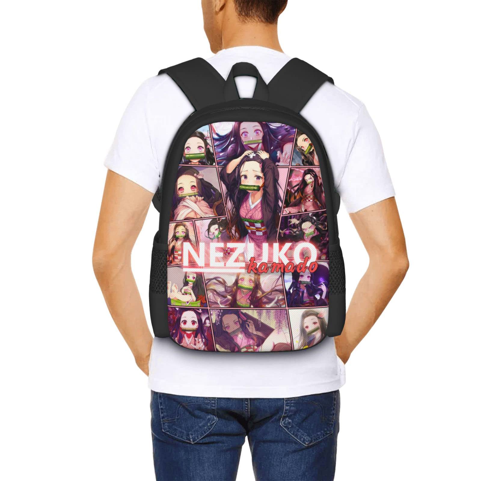 Uzui Tengen 17" Nezuko Backpack Anime Multifunction Bookbag with Side Pockets Durable Laptop Bag for Teen Boys Girls