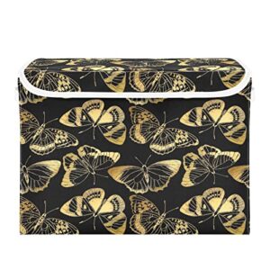 sdmka beautiful gold butterflies storage bins with lids foldable storage cube boxes fabric storage organizer basket for home, bedroom, office, closet (16.5x12.6x11.8)
