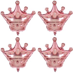 toniful 4 pcs crown balloons 24 inch rose gold crown shaped foil mylar balloons for anniversary,baby shower,wedding,girls birthday decorations,princess themed party supplies