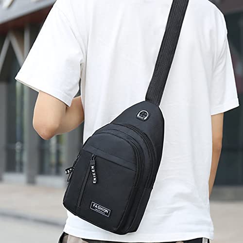 Bzdzmqm Waterproof Strap Bag Crossbody Backpack With USB Hole and Headphone Hole Sling Backpack Hiking Backpack For Men Women (Black)