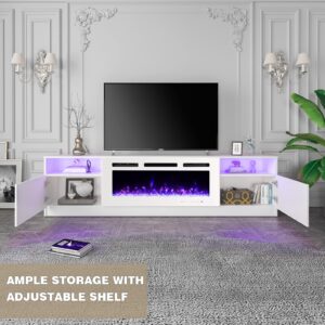 EROMMY 80'' Fireplace TV Stand with 40'' Electric Fireplace, Entertainment Center with 16 Color Led Lights and 12 Flame Fireplace Insert Heater, TV Console for TVs up to 90'' for Living Room, White