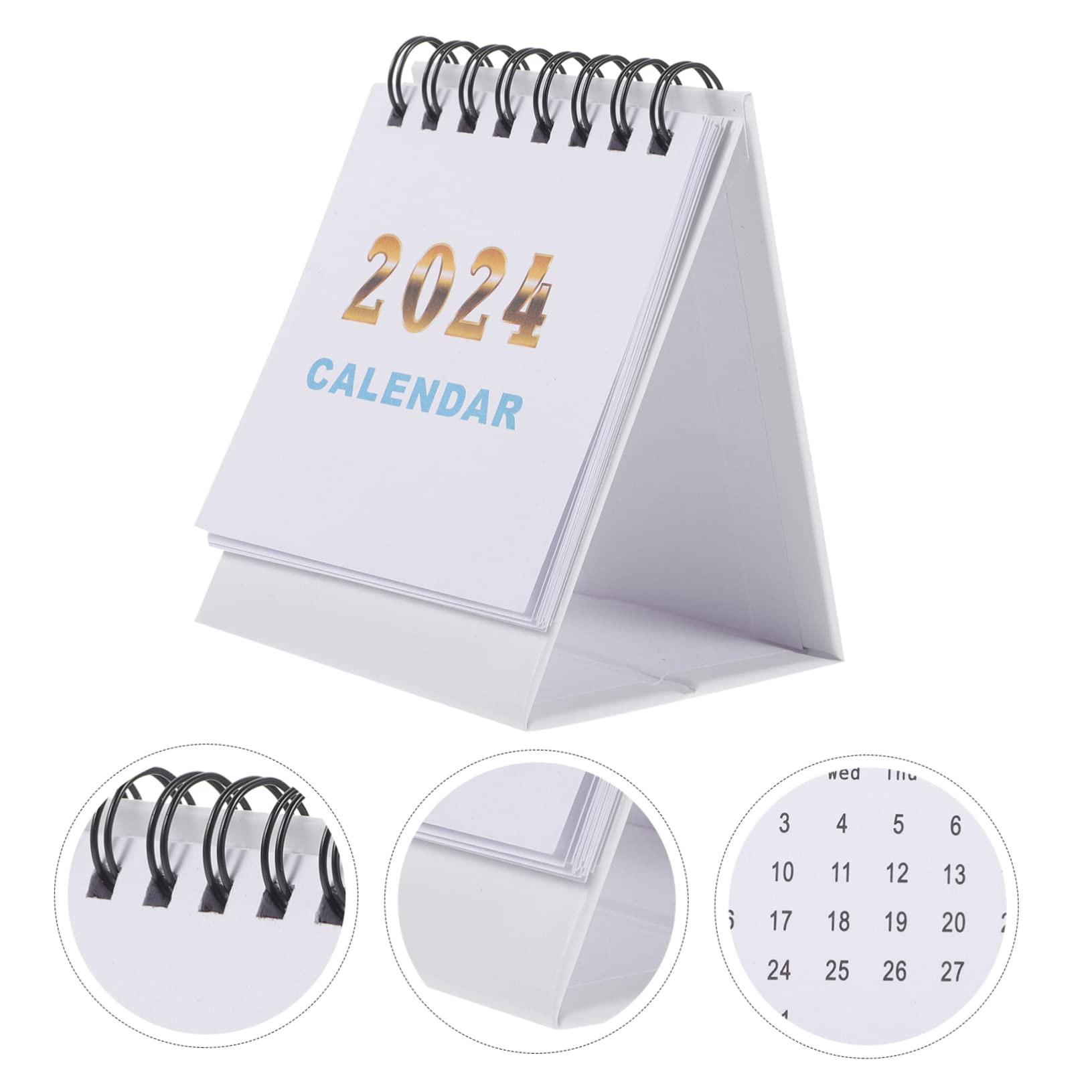 Gogogmee 1 2024 Mini Desk Calendar Table Top Decor Mini Calendar 2023-2024 Desk Calendar 2024 Decorative Standing Calendar Easel Flip Calendar White Calendar Desk Paper Clamshell Simple