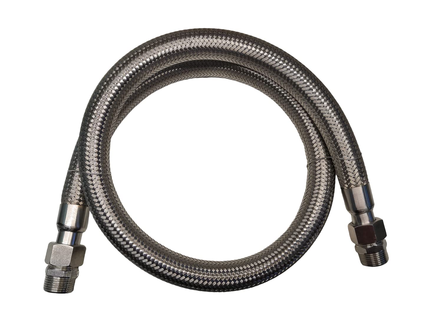 Industrial Grade Compressor Jumper Hose, 3/4" NPT Male x 48" Length, 750°F，450 PSI，Both Sides Fittings Rotate Freely，Flexible Whole body Stainless Steel Metal Hose