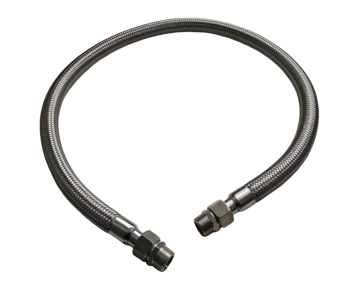 Industrial Grade Compressor Jumper Hose, 3/4" NPT Male x 48" Length, 750°F，450 PSI，Both Sides Fittings Rotate Freely，Flexible Whole body Stainless Steel Metal Hose