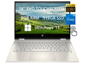 hp pavilion 14 fhd spin 2-in-1 convertible touchscreen laptop, 2023 newest upgrade, intel core i5-1135g7, 8gb ram, 512gb ssd, hdmi, fp reader, wins 11, school & business ready, rokc hdmi cable, gold