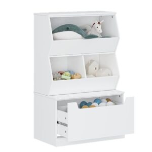 UTEX Kids Toy Storage Organizer, Bookshelf for Kids and Bookcase with Drawer, Children Open Storage Cubby for Kids Room Playroom Nursery White