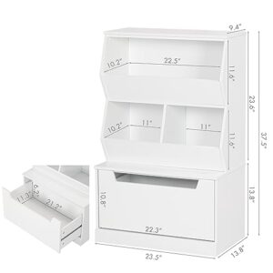 UTEX Kids Toy Storage Organizer, Bookshelf for Kids and Bookcase with Drawer, Children Open Storage Cubby for Kids Room Playroom Nursery White