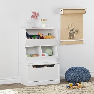 UTEX Kids Toy Storage Organizer, Bookshelf for Kids and Bookcase with Drawer, Children Open Storage Cubby for Kids Room Playroom Nursery White