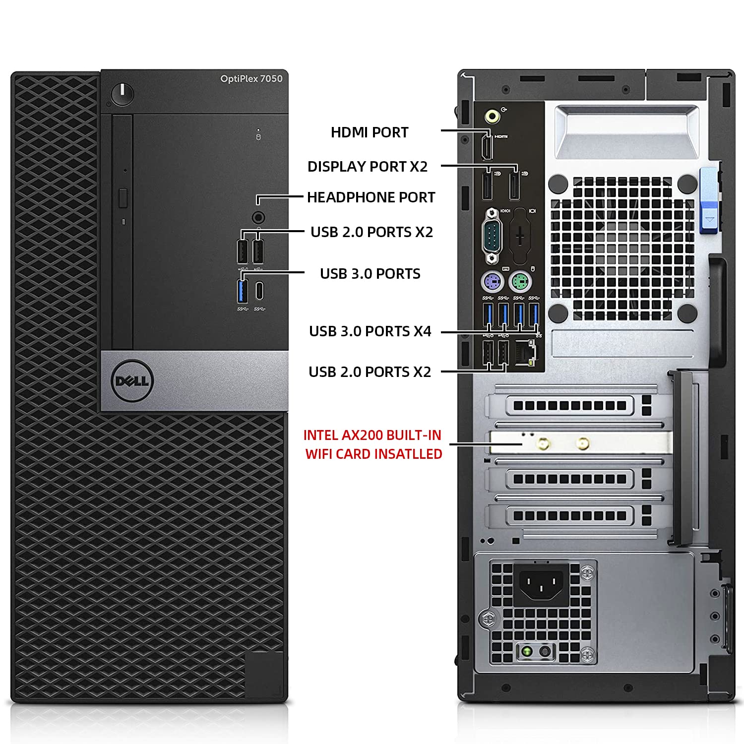 Dell OptiPlex 7050 Tower Computers,i7-6700 3.4GHz,32GB DDR4 Ram New 1TB M.2 NVMe SSD+2TB HDD,AX200 Built WiFi 6 Bluetooth 5.2,Refurbished Desktop PC,HDMI,Dual Monitor Support,Windows 10 Pro (Renewed)