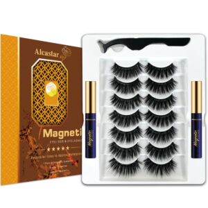 alcastar magnetic eyelashes with eyeliner kit,magnetic lashes with eyeliner set, magnetic lashes with applicator, reusable magnet lash set,natural look,cruelty-free