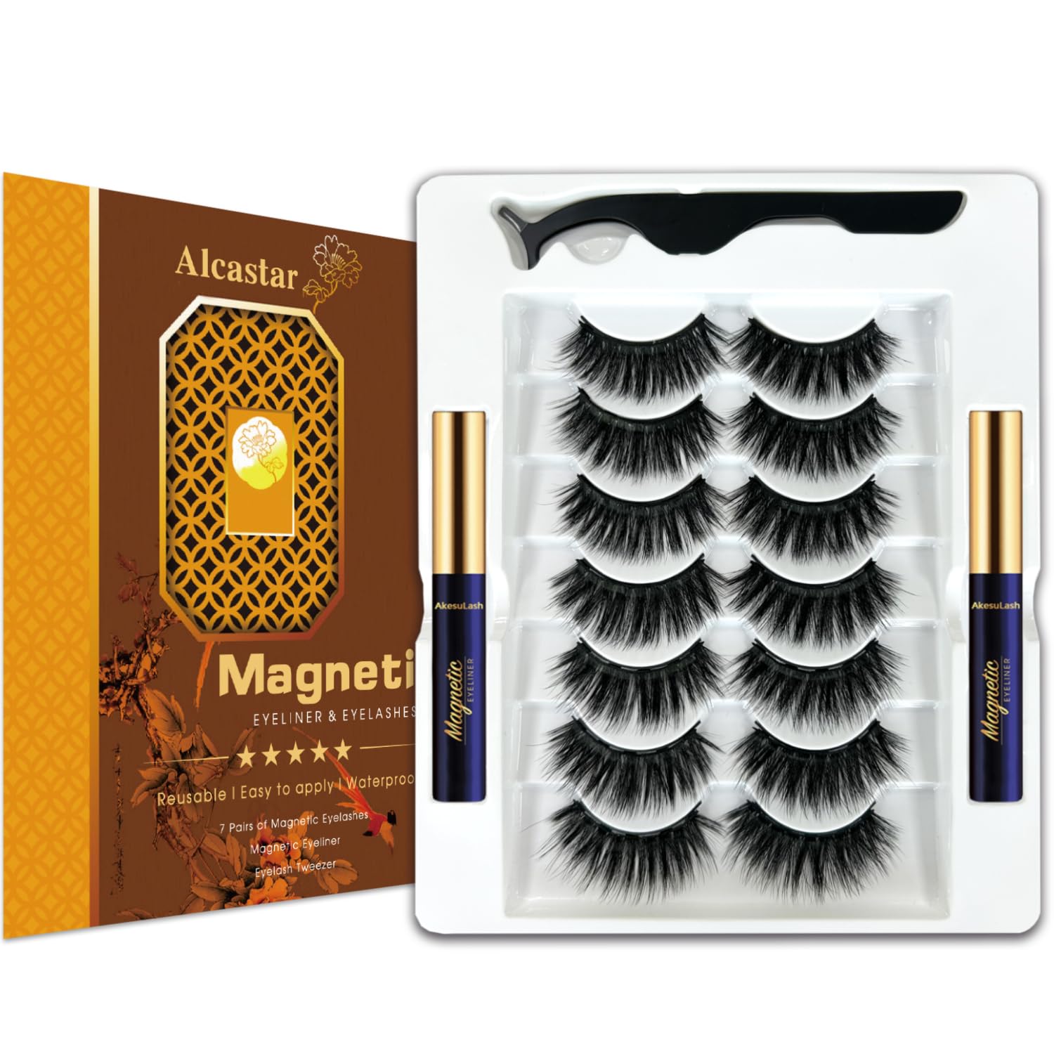 Alcastar Magnetic Eyelashes with Eyeliner Kit,Magnetic Lashes with Eyeliner Set, Magnetic Lashes with Applicator, Reusable Magnet Lash Set,Natural Look,Cruelty-Free