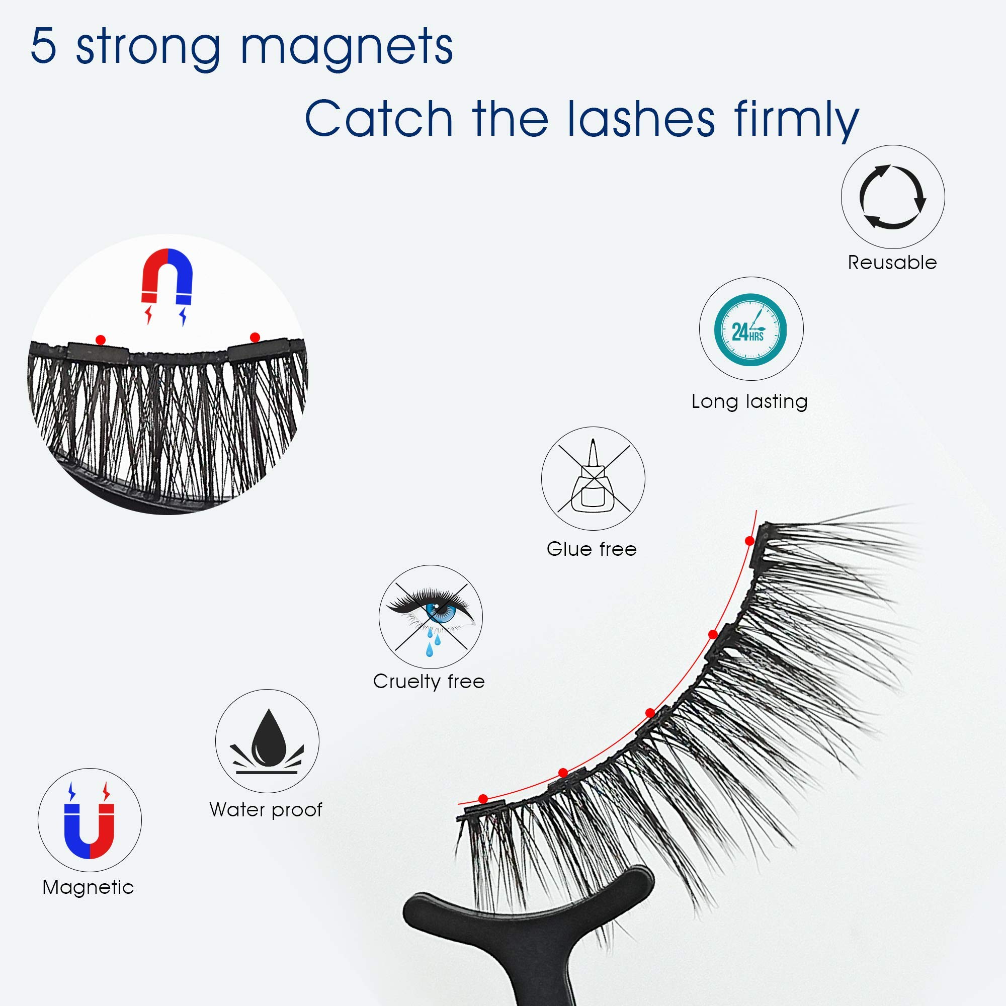 Alcastar Magnetic Eyelashes with Eyeliner Kit,Magnetic Lashes with Eyeliner Set, Magnetic Lashes with Applicator, Reusable Magnet Lash Set,Natural Look,Cruelty-Free