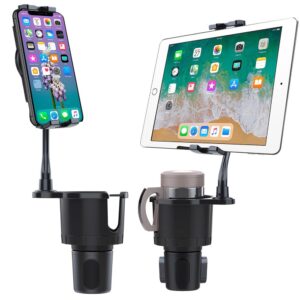 oolycio 2 in 1 cup holder expander phone mount for car, black, compatible with iphone, samsung, ipad, tablet, smartphone