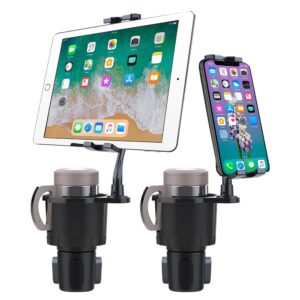 OOLYCIO 2 in 1 Cup Holder Expander Phone Mount for Car, Black, Compatible with iPhone, Samsung, iPad, Tablet, Smartphone
