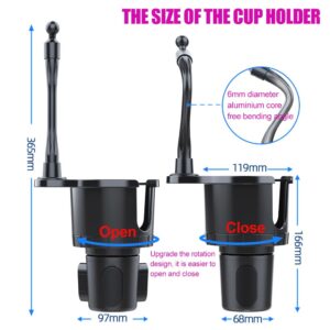 OOLYCIO 2 in 1 Cup Holder Expander Phone Mount for Car, Black, Compatible with iPhone, Samsung, iPad, Tablet, Smartphone