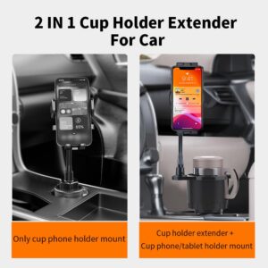 OOLYCIO 2 in 1 Cup Holder Expander Phone Mount for Car, Black, Compatible with iPhone, Samsung, iPad, Tablet, Smartphone