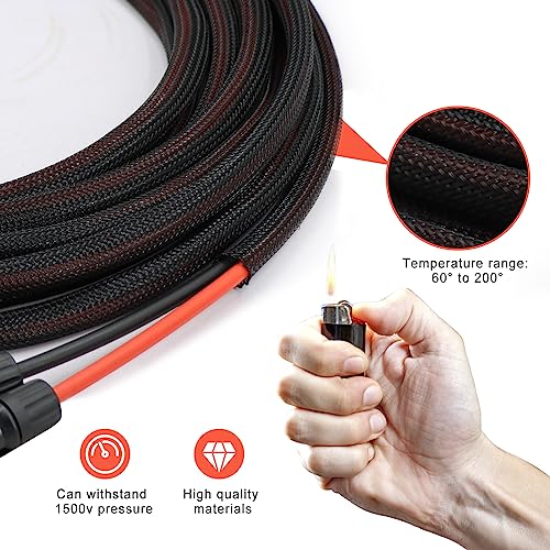 Feotech Twin Wire 50FT Solar Extension Cable - 10AWG (6mm²) Solar Panel Connector, with 6 Pairs-IP67-Male/Female Solar connectors for Outdoor Automotive RV Boat Marine Solar Panel- Black & Red