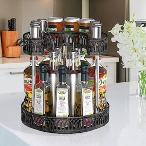 Detoypapa 2 Tiers Lazy Susan Organizer for Countertop - Spice Rack Organizer Height Adjustable Turntable Organizer - Cabinet in Kithen, Bathroom, Pantry Organizers and Storage - Black